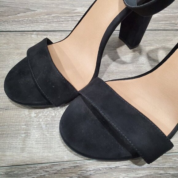 Torrid Womens Sz 10.5W Black Block Heels Open Toe Ankle Straps Suede 4 Inch Heel - Picture 11 of 13